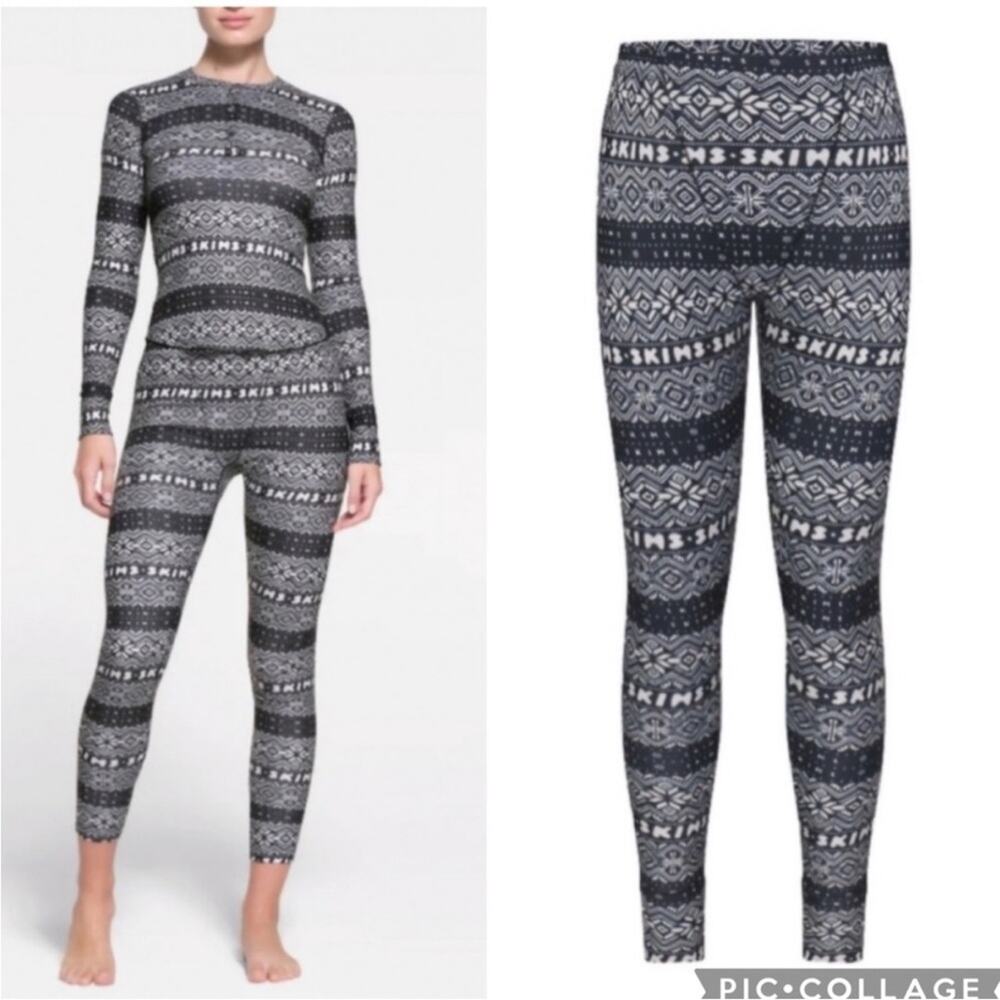 Skims Blush Pointelle Black Onyx Fair Isle Lounge Pajama Pants Leggings 2X